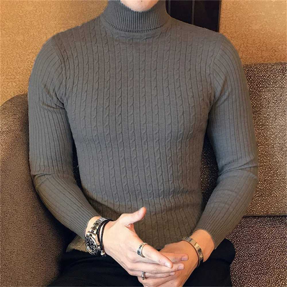 Autumn Winter Turtleneck Pullovers Men Warm Solid Color Mens Sweater Slim Fit Pullovers Men Knitting Sweaters Bottoming Shirt Z250725