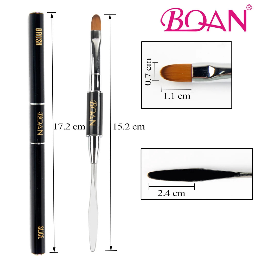 BQAN 1 Pc Dual-end Acrylic #12 Nail Art Gel Brush Extension Builder Nail Stainless Pusher Tool UV Gel Remove Spatula Stick 250716