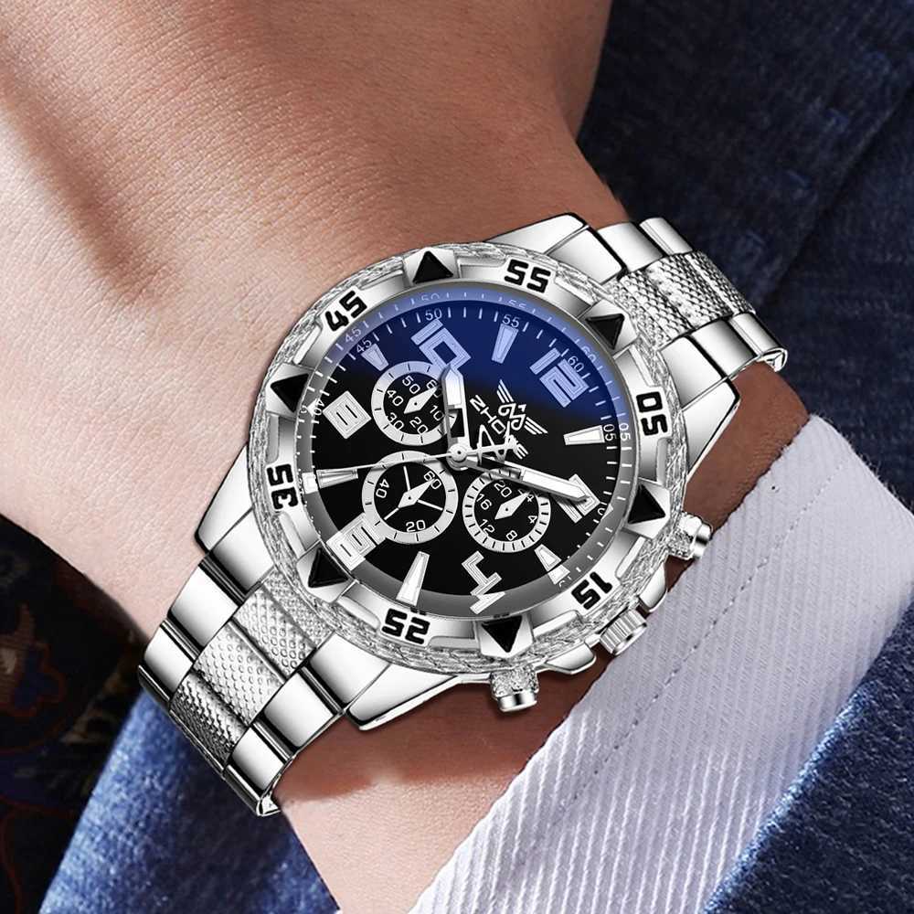 2PCS Silver Mens Watch Set Fashion Trend Business Quartz Watch Set Suitable for Daily Clothing Matching Perfect Gift X250726