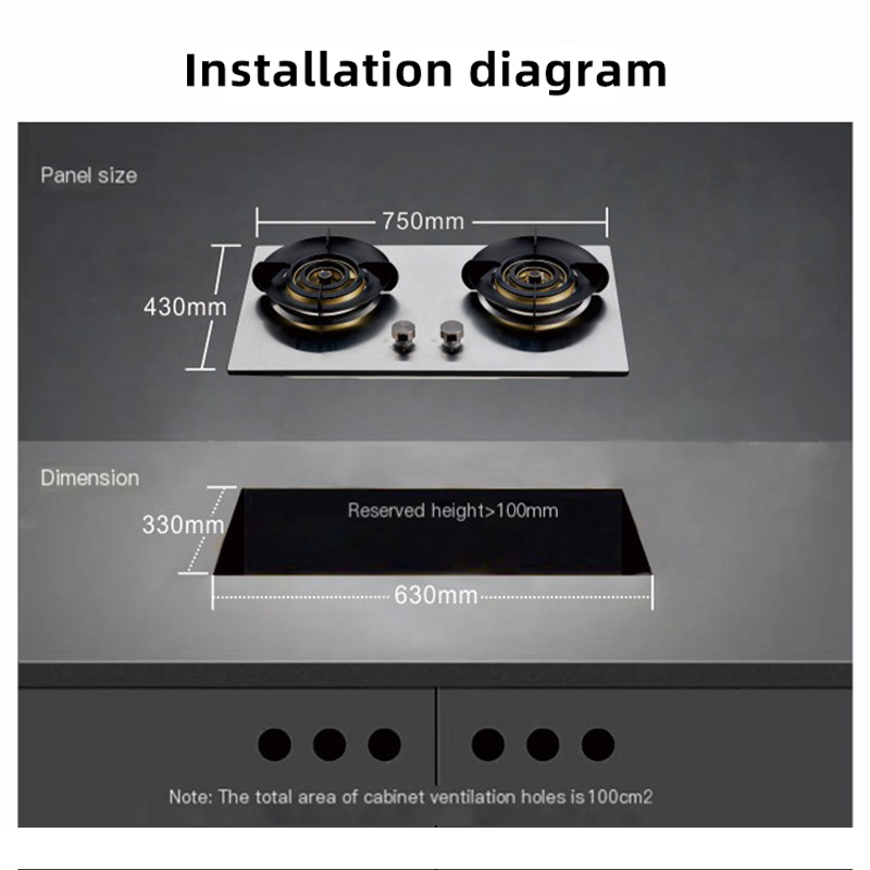 AKASHA gas stove is an energy-saving, high-efficiency, built-in dual-burner gas, natural gas and liquefied gas stove 316GY