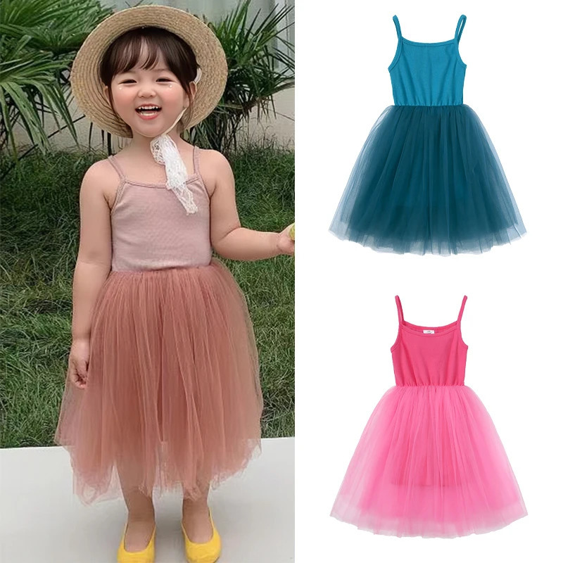Summer Girls Sling Dress Baby Mess Sleeveless Princess Kids Clothes Outfits Ballet Party 250725