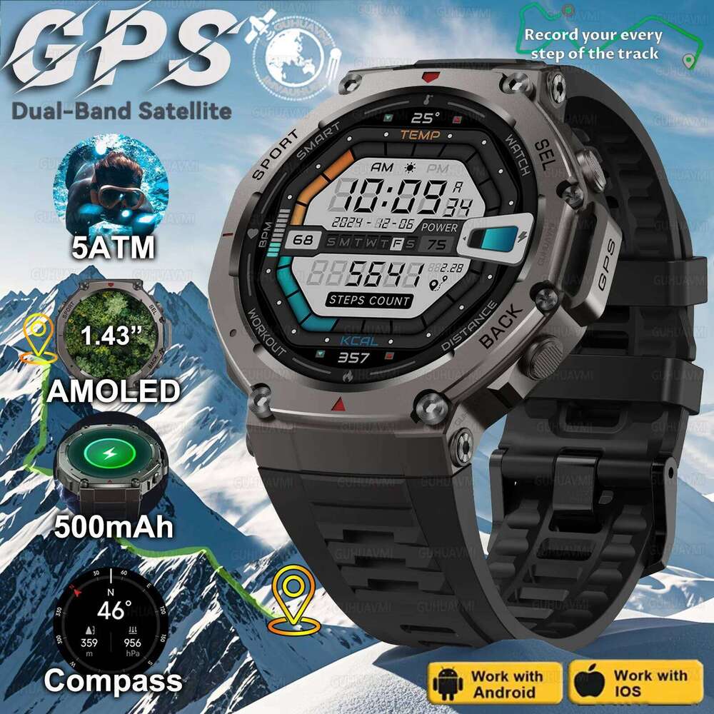 GUHUAVMI T-Rex Ultra GPS Smart Watch 5 ATM Waterproof Built-In Dual-Band GNSS Compass Military 170+Sport Smartwatch Men 2025 New