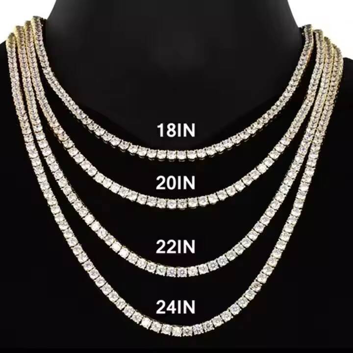Hot Selling S925 Sterling Silver 2mm 3mm 4mm 5mm 6mm D VVS Round Moissanite Diamond Tennis Chain Wedding Necklace for Men Women