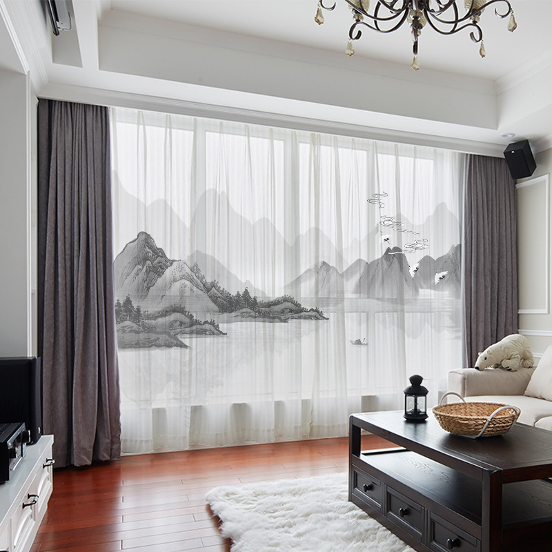 YL-36671 Chinese style curtain for the whole house, new Chinese style, Jiangnan retro classical Hui style ancient building living room villa blackout 