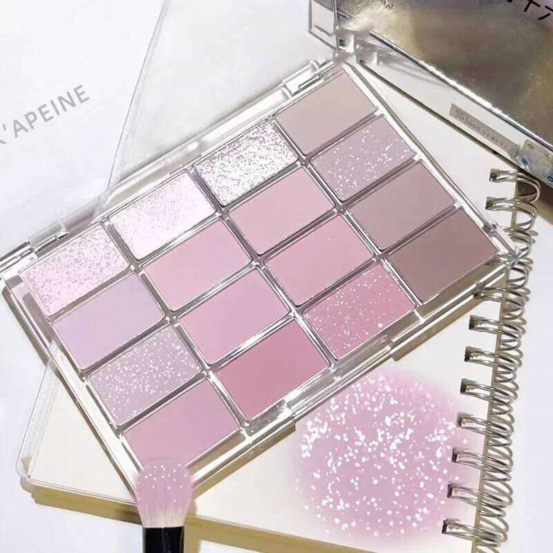 16 Colors Eyeshadow Matte Pearlescent Low Saturation Long Lasting Brown Pink Glitter Shadow Eye Makeup Palette