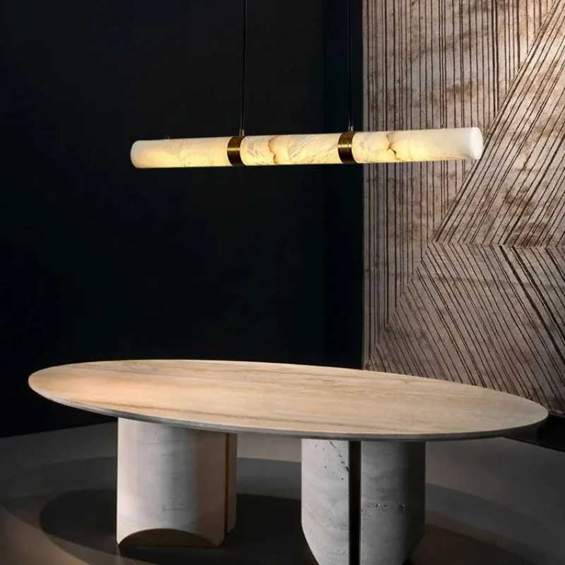 Dimmable LED Marble Linear Hanging Lamps LED Chandelier Lighting White Alabaster Suspension Luminaire Lamps for Dining RoomXJ250725