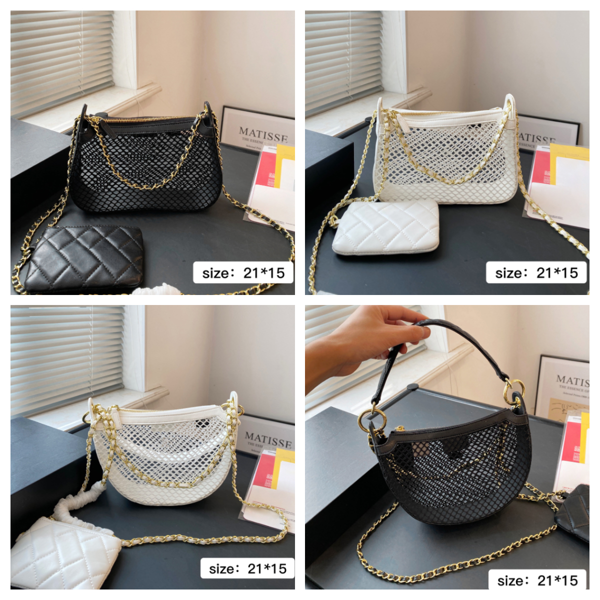 Designer Bag 25s Fishnet Chain Bag Mini Hula Hoop Bag Hollow Shoulder Bag Luxury Clutch Cosmetic Bag Evening Crossbody 2025 Summer Hot New Products