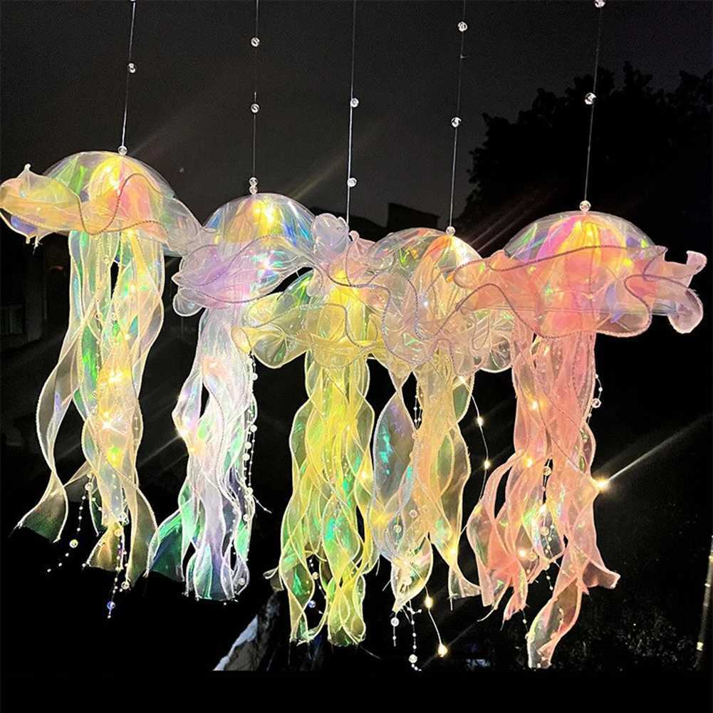 100pcs LED Bulbs for Childrens Bedroom Jellyfish Bedroom Light Lamp Button Battery Hanging Ceiling Lantern with Ribbon Bead XJ250725
