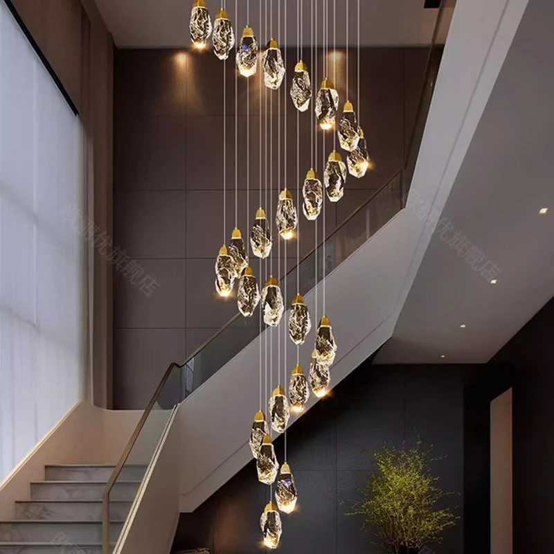 Modern Home Decoration Crystal Chandelier Stair Pendant Lamp Living Room Pendant Lights Interior LightingXJ250725