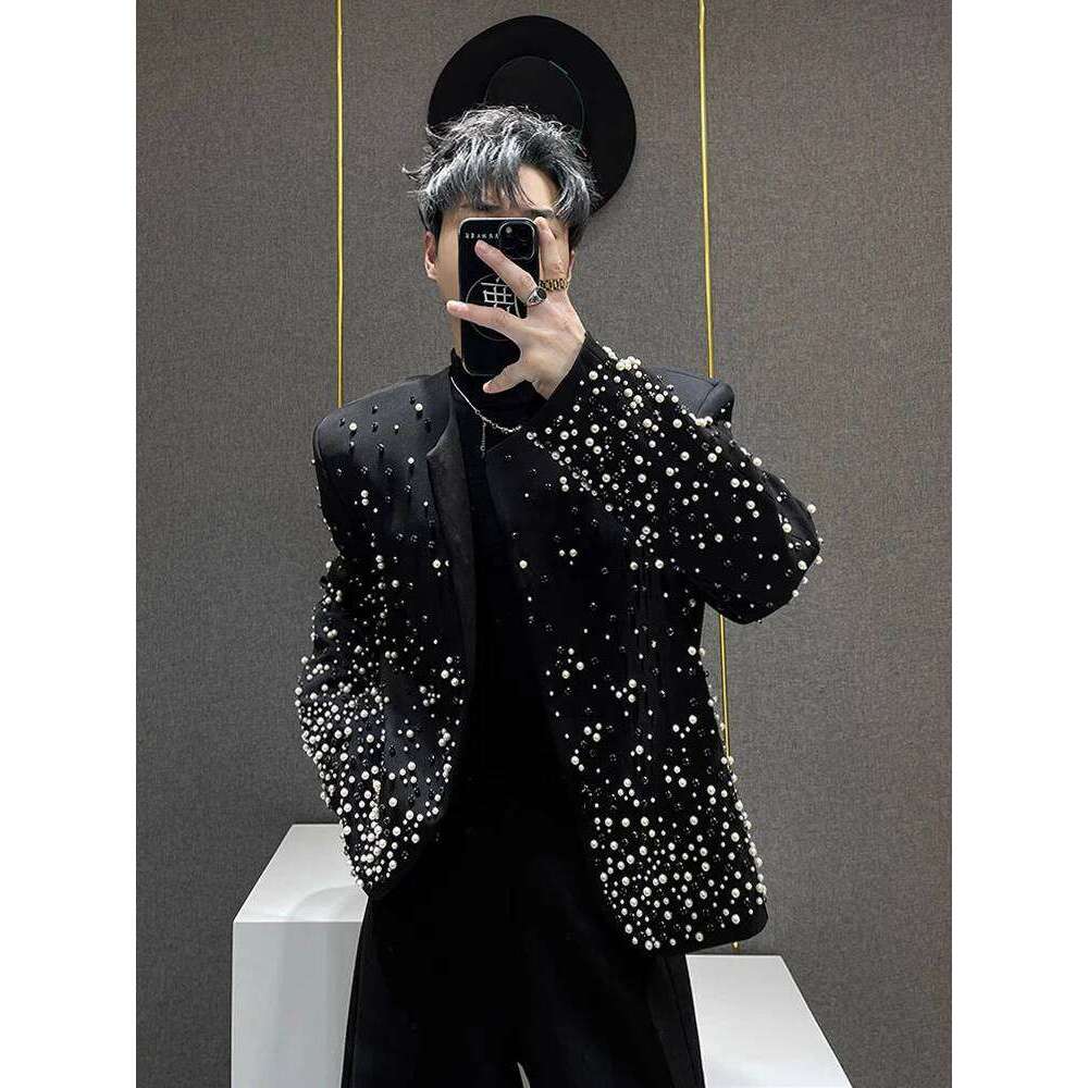 High-End Dia Splicing Short Jackets Men's 2025 Spring Autumn New Fashion Small Fragrant Coats Masculinity Trend Pearl Jacket