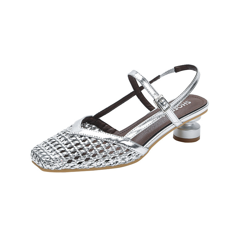 Lanjia- Women's Summer Sandals 2025 New Style Woven Sier Square High Outdoor Breathable Beach Designer Shoes With Exposed Toe Heels 7F30f