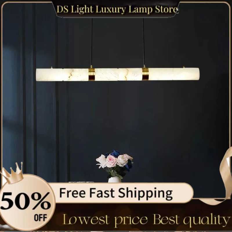 Dimmable LED Marble Linear Hanging Lamps LED Chandelier Lighting White Alabaster Suspension Luminaire Lamps for Dining RoomXJ250725