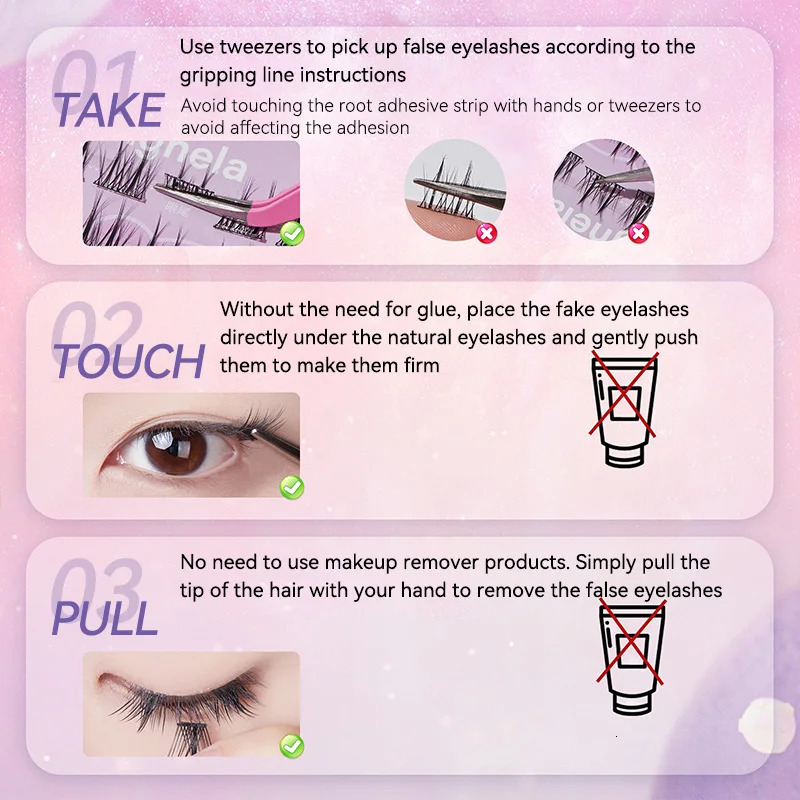 Menghela GlueFree False Eyelashes SolarFlower Style EasytoApply Segmented Clusters for Beginners FairyLike Lashes W 250714