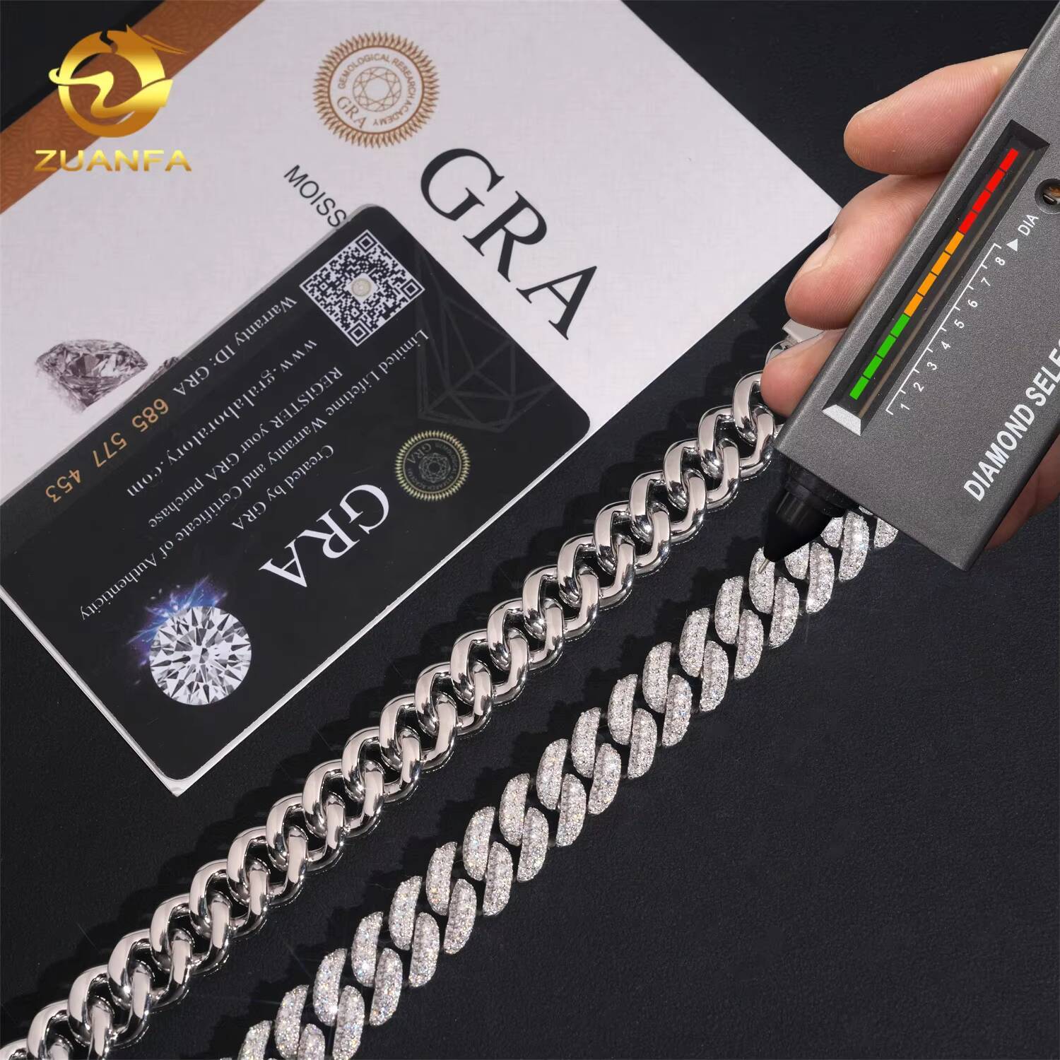 Hip Hop Jewelry 925 Silver Iced Out GRA Certificate VVS Diamond 13mm Moissanite Cuban Link Chain