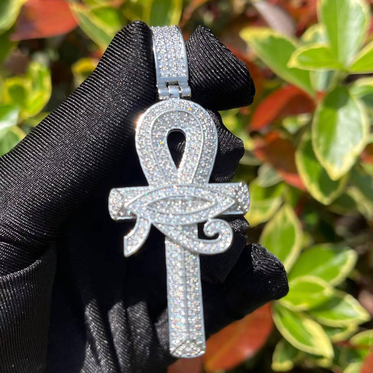 24K Gold 925 Silver Egyptian Ankh Cross Pendant Eye Horus Necklace with Moissanite Charms Cultural African Design for Men Women