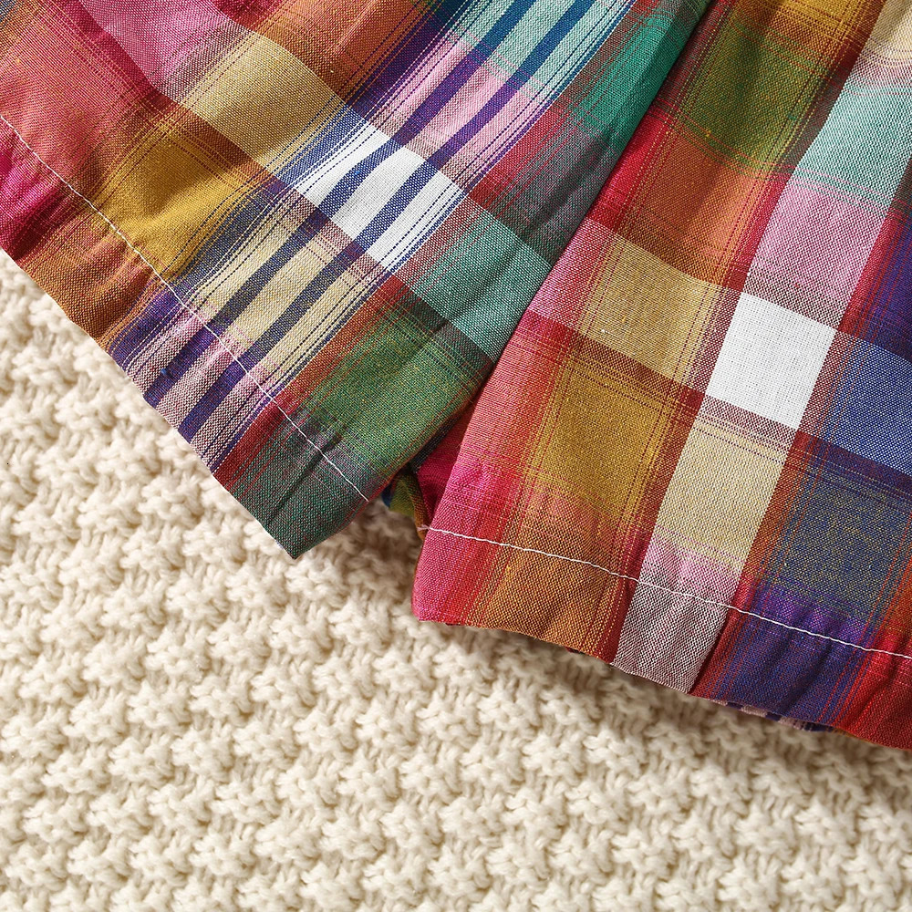 Summer Baby Girls TwoPiece Set Plaid Pattern Sweet Pastoral Ruffled Lace Buttons Shorts 250725