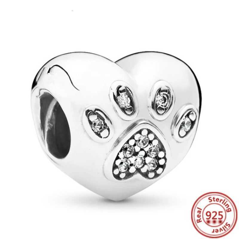 925 Sterling Silver Cute Animals Dog Print Pendant Heart Beads Fit Original Pantaro Charms Bracelet DIY Jewelry Making XJ250726