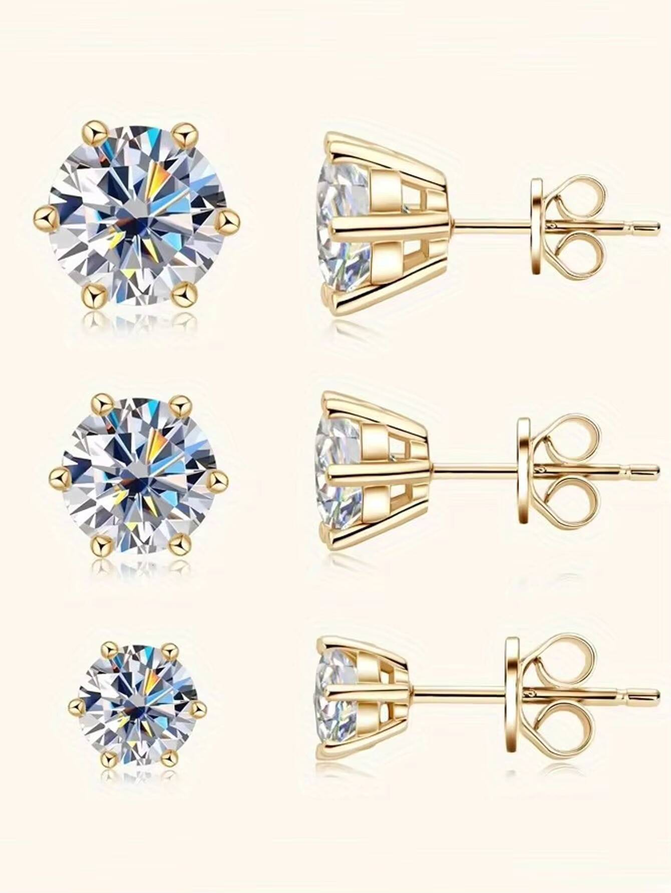 925 Silver 30 Minutes-2 Carat Classic 6 Claws Moissanite Earrings Male Female Hip Hop Rock Birthday Anniversary Gift for Couples