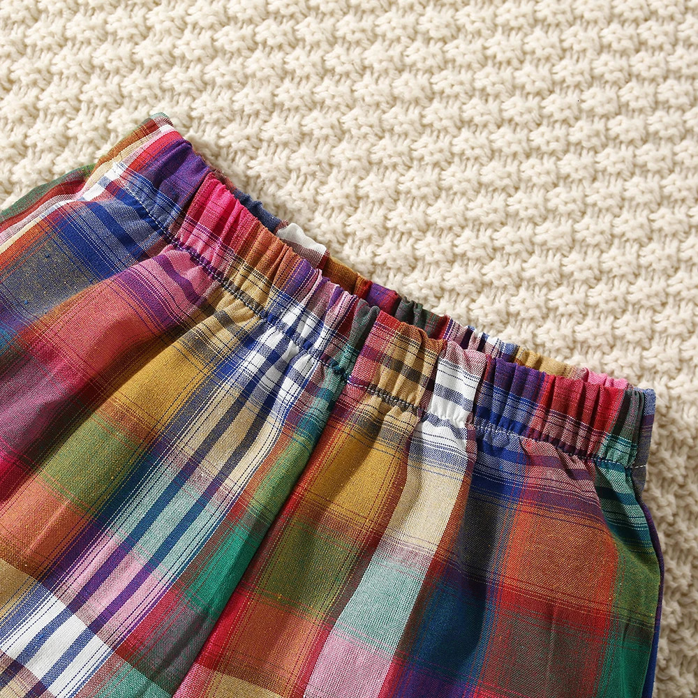 Summer Baby Girls TwoPiece Set Plaid Pattern Sweet Pastoral Ruffled Lace Buttons Shorts 250725