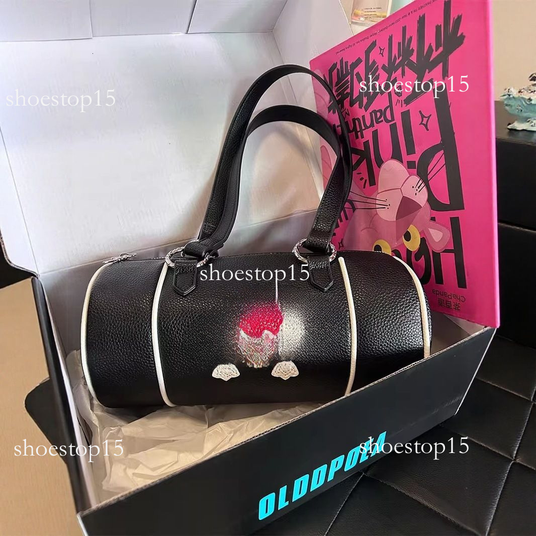 high-quality chrome designer bag Trendy Cool Hot Girl Motorcycle Style Cross Cylinder Bag Large Capacity Commuter Shoulder Underarm Bag 19