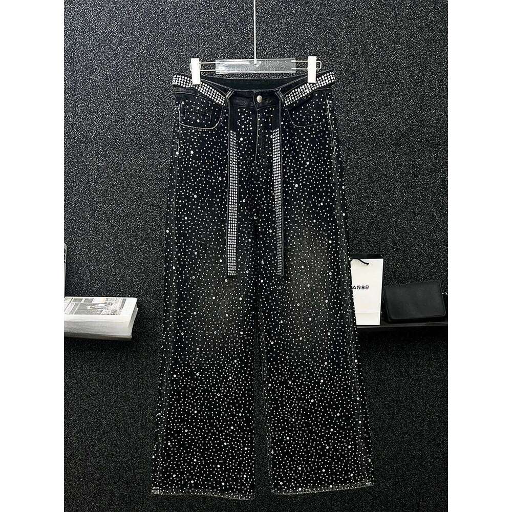 Men's 2025 Autumn High-End Fashion Wide-Leg Loose Straight Pants Full Body Trousers Black Hot Dia Jeans