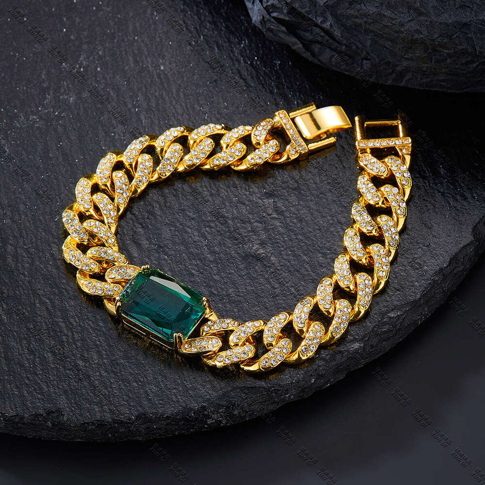 Emerald New Hip-Hop Necklace Fashionable High-End Alloy Rhinestone Cuban Chain Pinduoduo