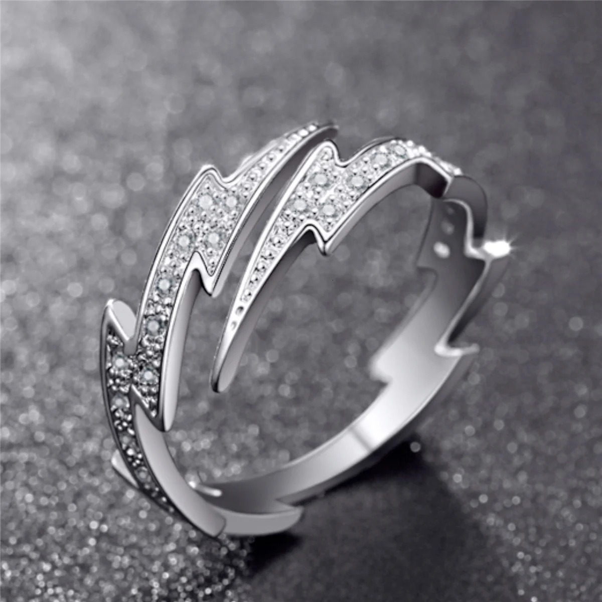 Punk Hip hop Silver Color Zircon Lightning Open Rings for Men Fashion Jewelry Gift Creative Adjustable Ring 250716