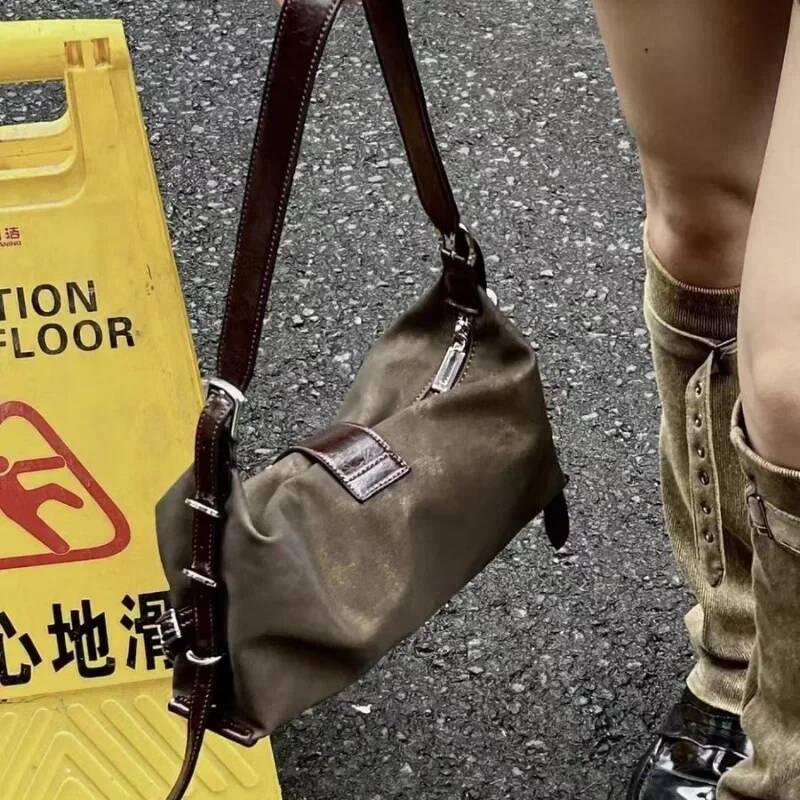 Y2k Vintage Women Handbag Small PU Leather Shoulder For Women's Tote Hip Hop Messenger Commuter Female Armpit Bag