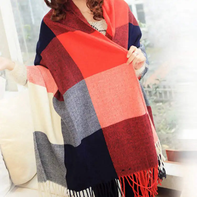 Checkered Scarf Womens Winter Scarves Warm Red Scarf Ladies Cashmere Black Scarf AC006 250724