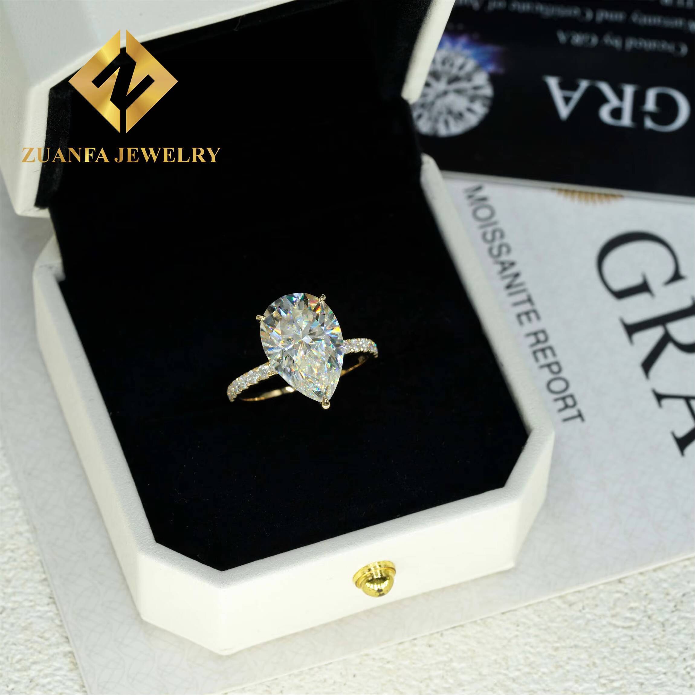 Classic 10k 14k 18k Yellow Solid Gold Bridal Wedding Jewelry Big 8Ct Crushed Pear Moissanite Diamond Engagement Solitaire Ring