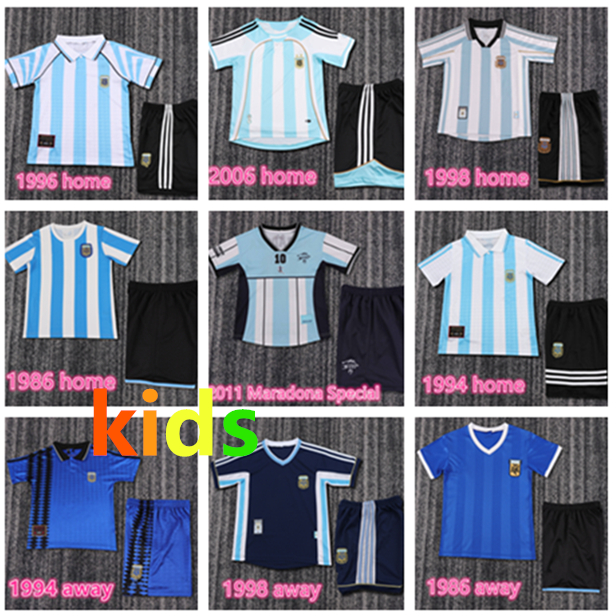 Maradona 1994 Retro ArgentinaS Soccer Jersey kids kit Classic Vintage Football Shirt RIQUELME CRESPO TEVEZ ORTEGA BATISTUTA