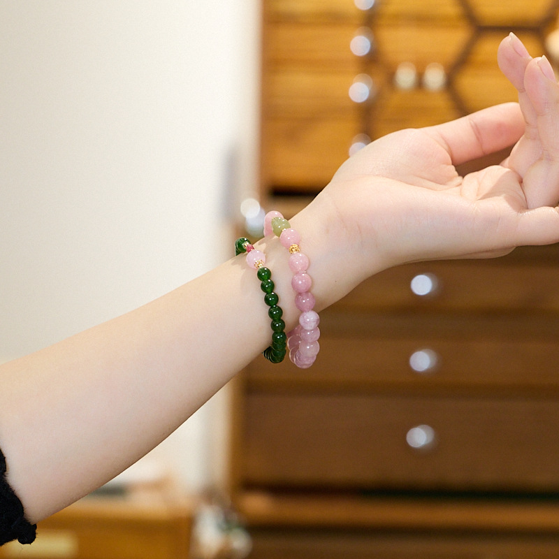 New Design New Chinese Style Stackable Bracelet Versatile Natural Chalcedony Beaded Wristwear for Women