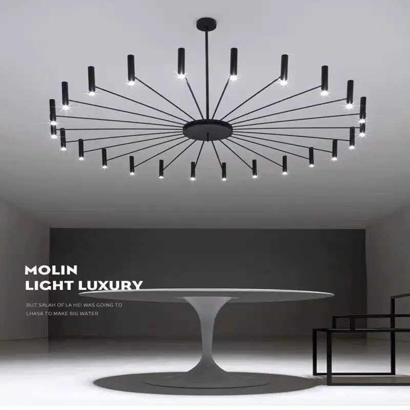 Modern Spotlights Ceiling Chandelier Metal Black for Living Dining Room Bedroom Cafes Hall Pendant Lamp Indoor Luster LuminairesXJ250725