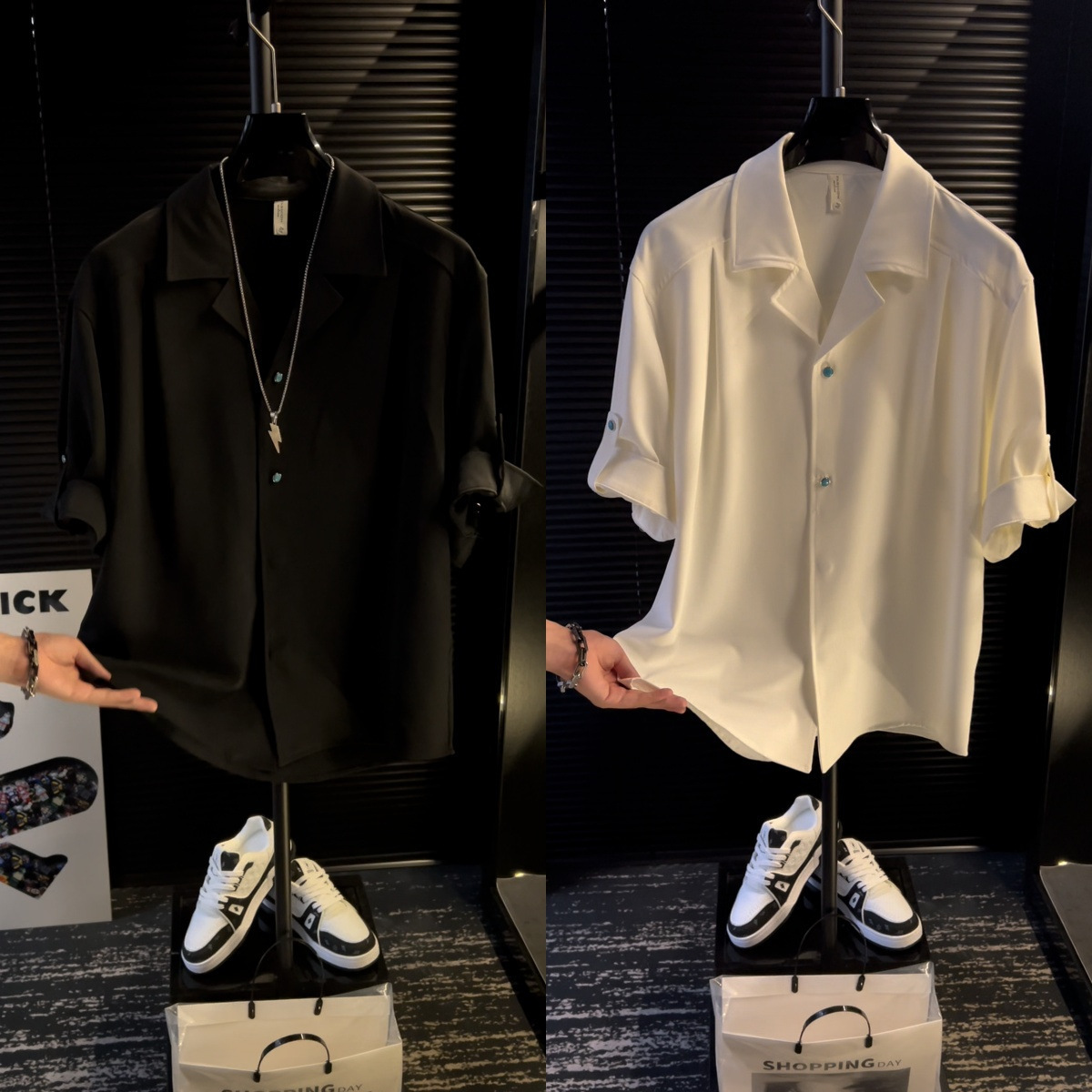 Men's Solid Color Cool Loose Korean Style Short High-End Shirt Fashionable Casual Versatile Half Sleeve