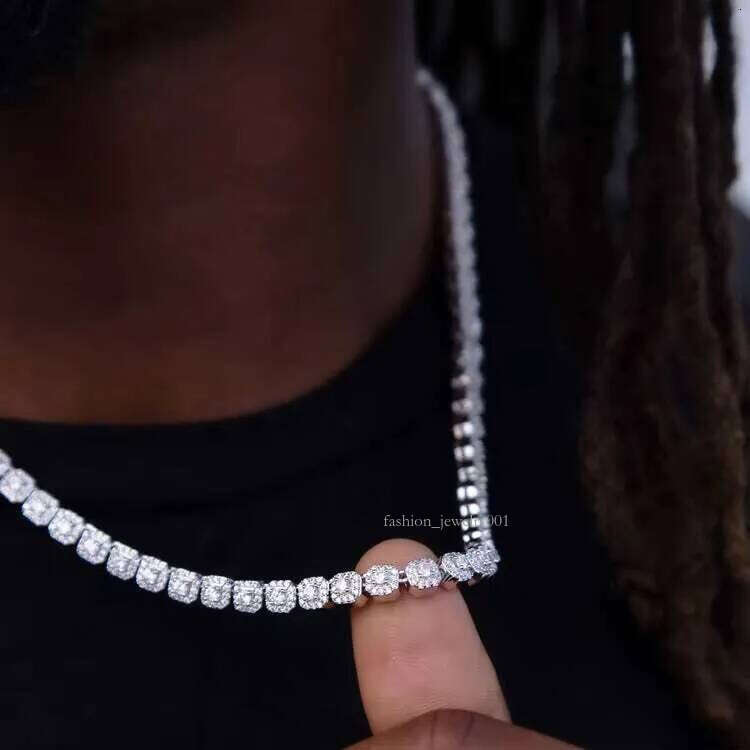 Fashion Hip Hop Jewelry Mens 6mm Sterling Sier Micro Clustered VVS Moissanite Dia Iced Out Halo Tennis Chain Necklace