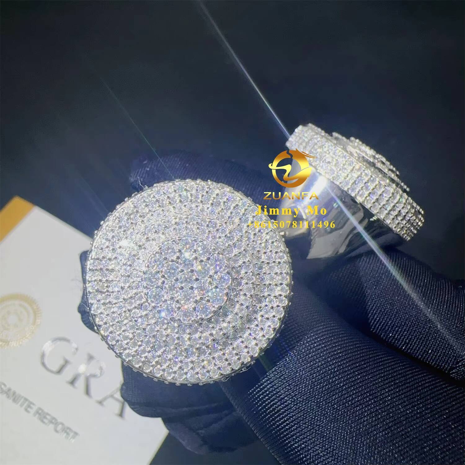 Ready to Ship Iced Out Luxury Big Hip Hop Rapper Jewelry 925 Sterling Silver Vvs Moissanite Diamond Iced Out Men Man Ring