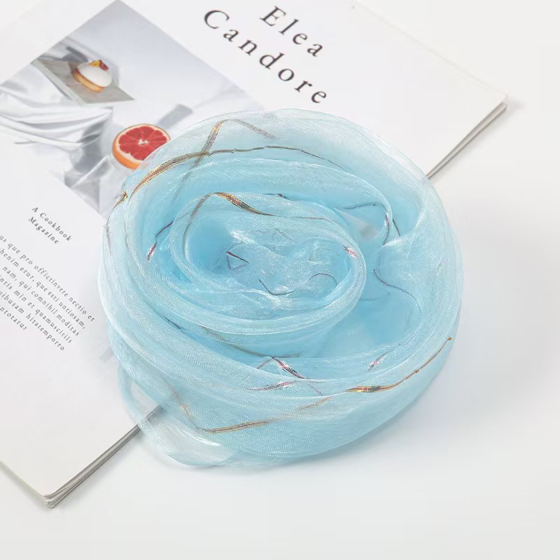 T1315 new style organza small square scarf pure color gold silk children's candy color all-match