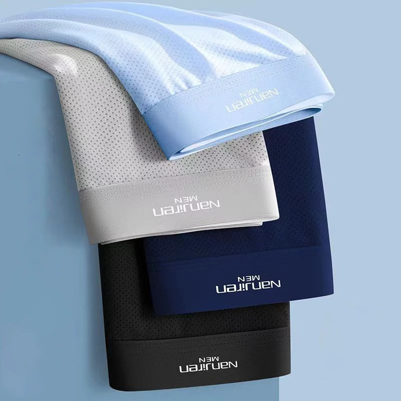 4pcs Mens Black Boxer Shorts Ice Silk Underwear Plus Size Underpants Cool Breathable Sexy Panties Mesh Lingerie Wholesale Lots 250725