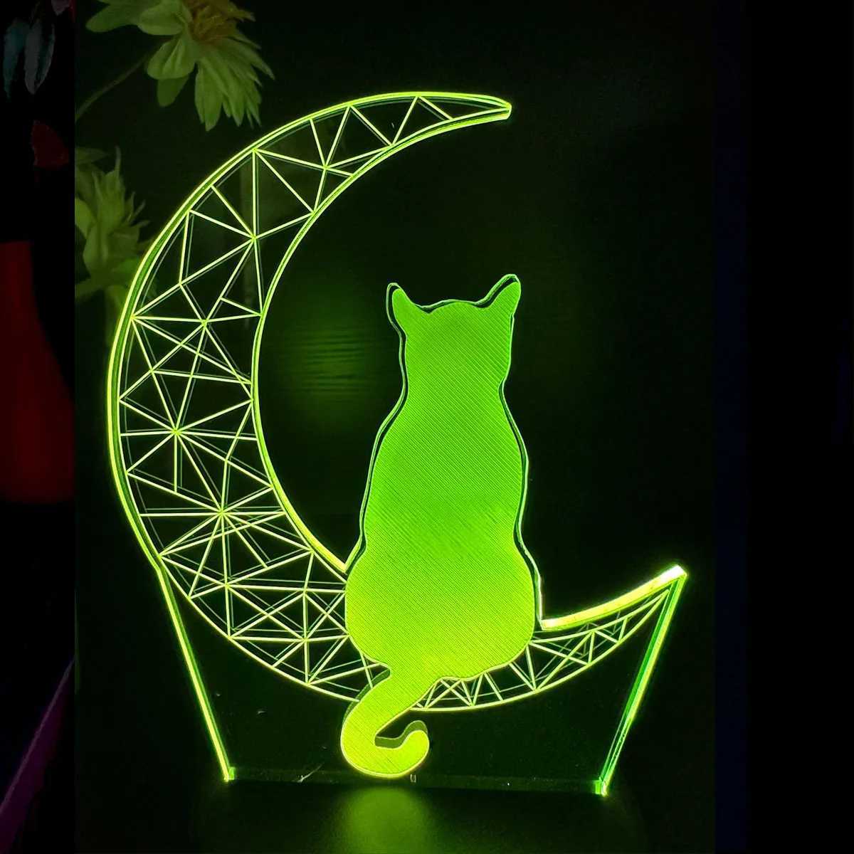 1pc Moon Cat 3D Night Light 3D Optical Illusion Lamp With Touch 7-Color Changing Ambient Light For Bedroom XJ250725