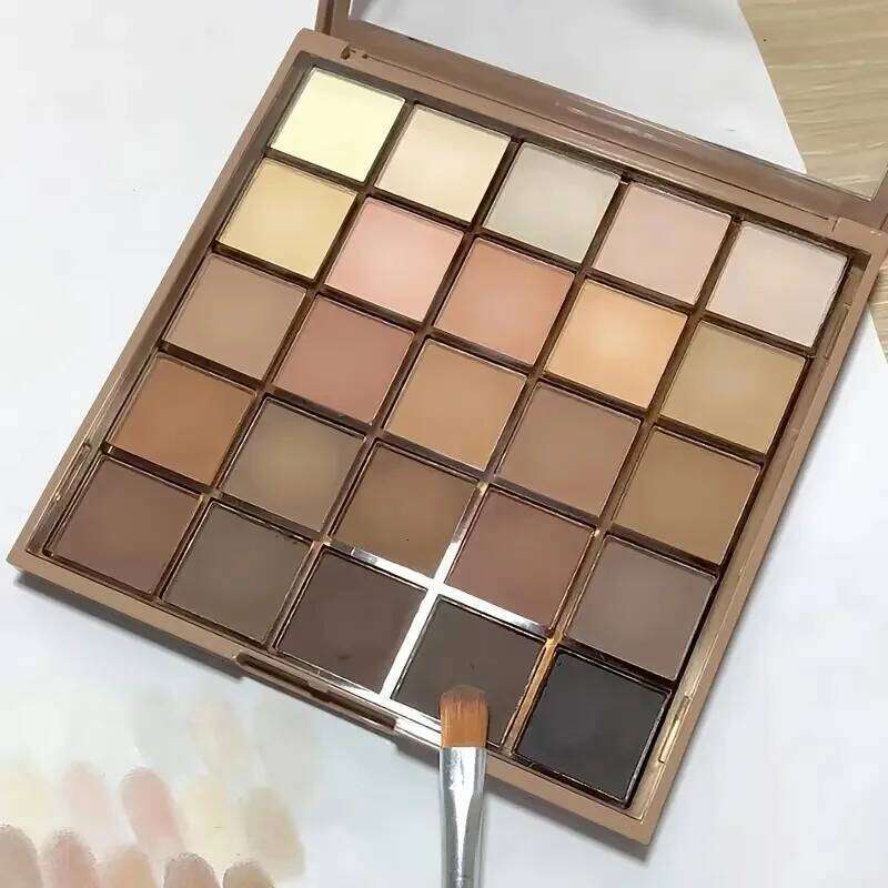 25 Shades Finish Eyeshadow Palette, Neutral Grey Brown Earth Tones, Matte & Shimmer Finishes For Versatile Makeup Looks