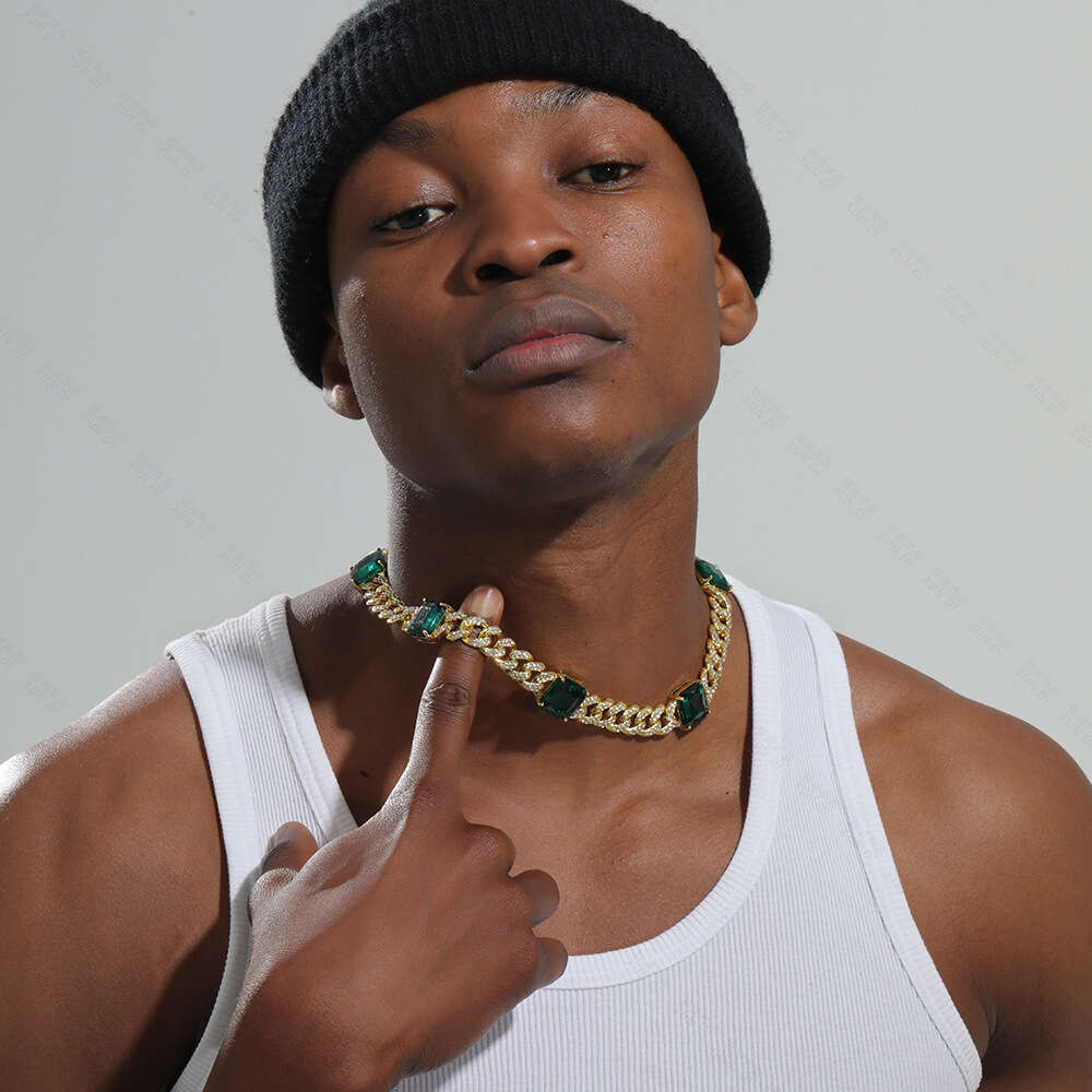 Emerald New Hip-Hop Necklace Fashionable High-End Alloy Rhinestone Cuban Chain Pinduoduo