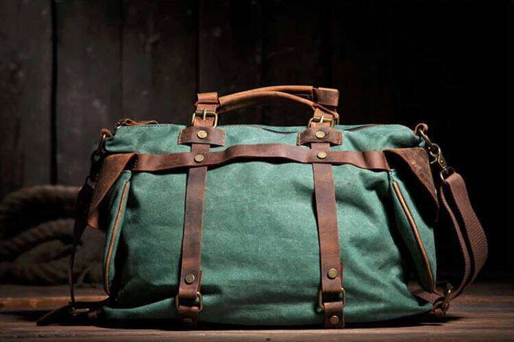 OLOEY Vintage Military + Genuine Leather Shoulder Sling Crossbody Tote Handbag Men Canvas Messenger Bag Leisure