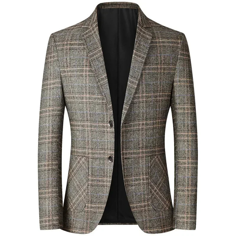 Spring Autumn Mens Plaid Blazers Jacket Fashion Business Casual Suits Coats High Quality Male Handsome Slim 4XL 250725