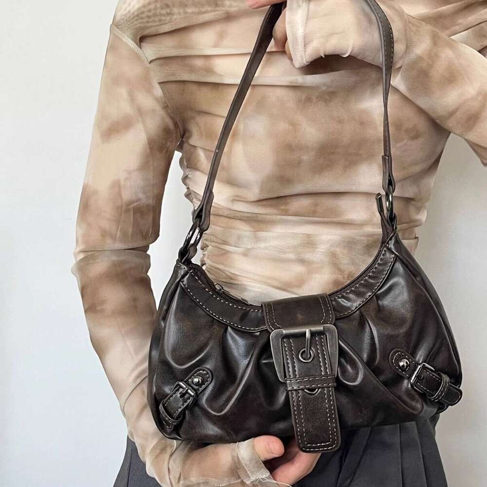 Designer bag luxury bag Melad Hot Girl Y2K Wasteland Style Vintage Two-tone Leather Shoulder Underarm Bag