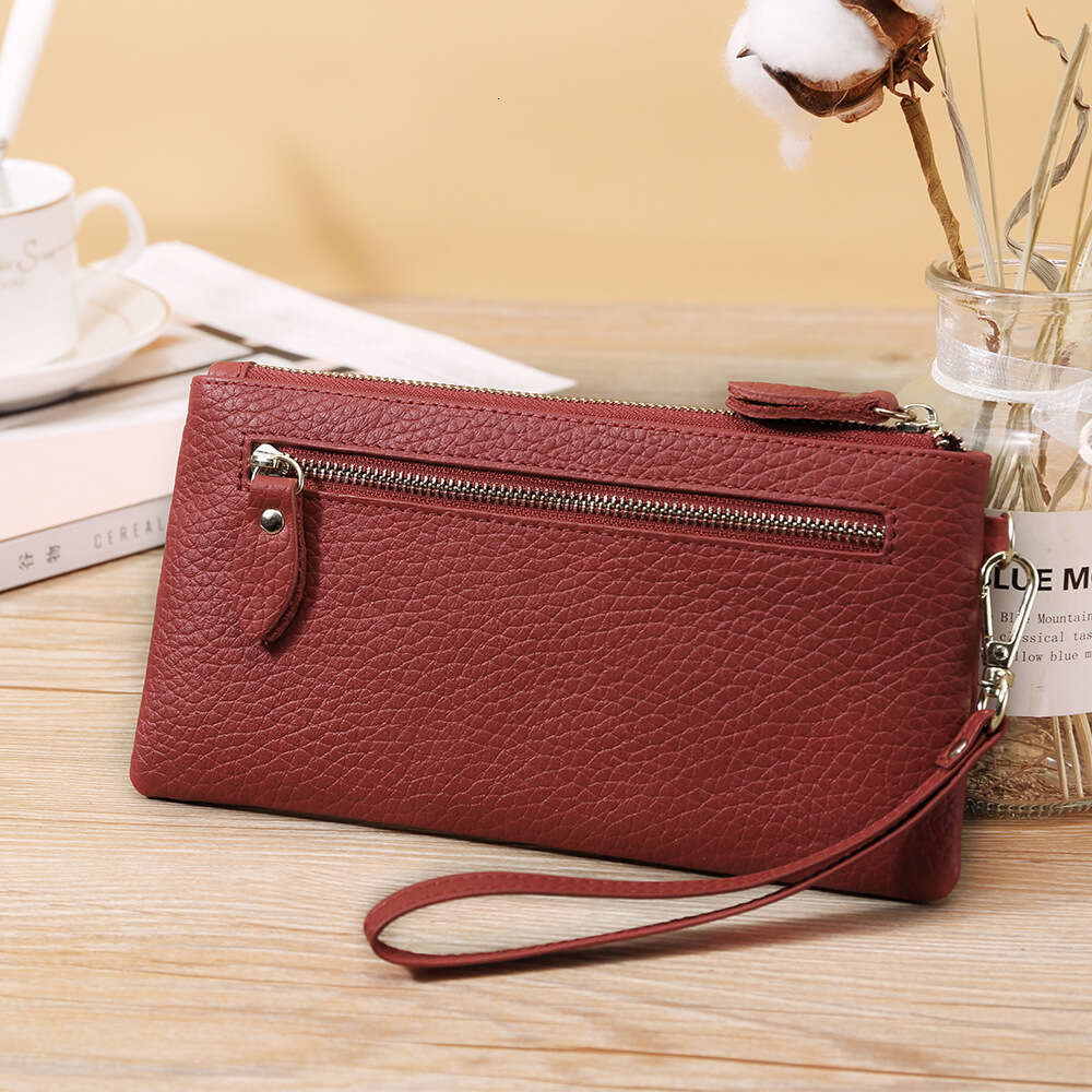 New Korean Style Long Wallet Top Layer Cowhide Large Capacity Zipper Clutch for Women B5 B5