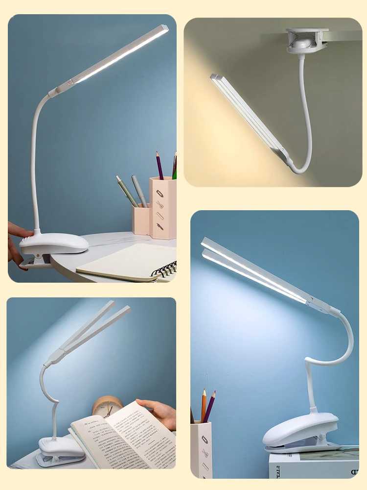 LED Double-headed Reading Table Lamp with Clip Touch Control Dimmable Light Eye Protection for Bedroom Dormitory Study Office XJ250725