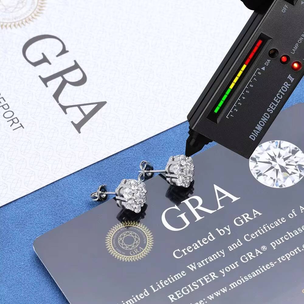 S925 Silver Moissanite Flower Personality Stud Earrings Custom Premium Sense Men Earrings Hip Hop Women Ice Out Earrings