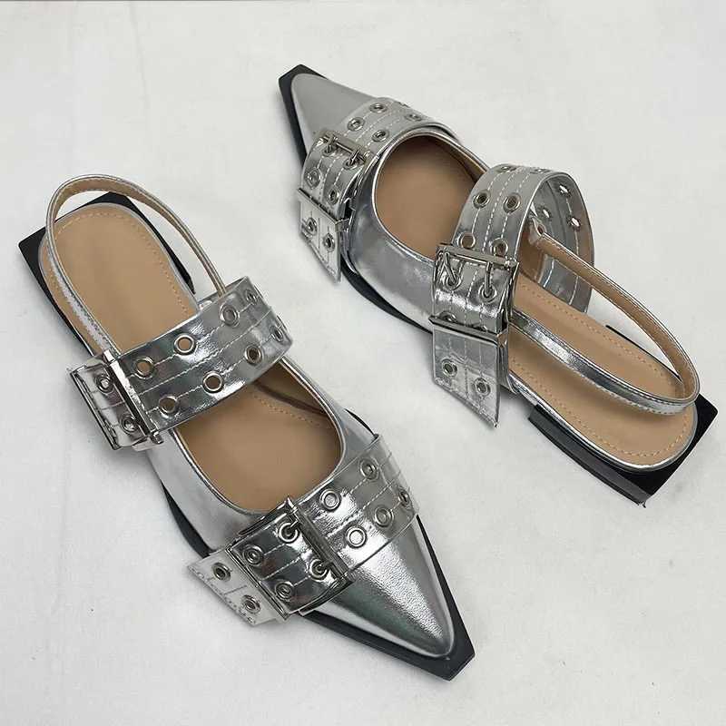 Footwear Silver Fashion Women Flat With Shoes Designer Female Slingback Pointed Toe Ladies Flats Shoes Big Size 43 Z250725