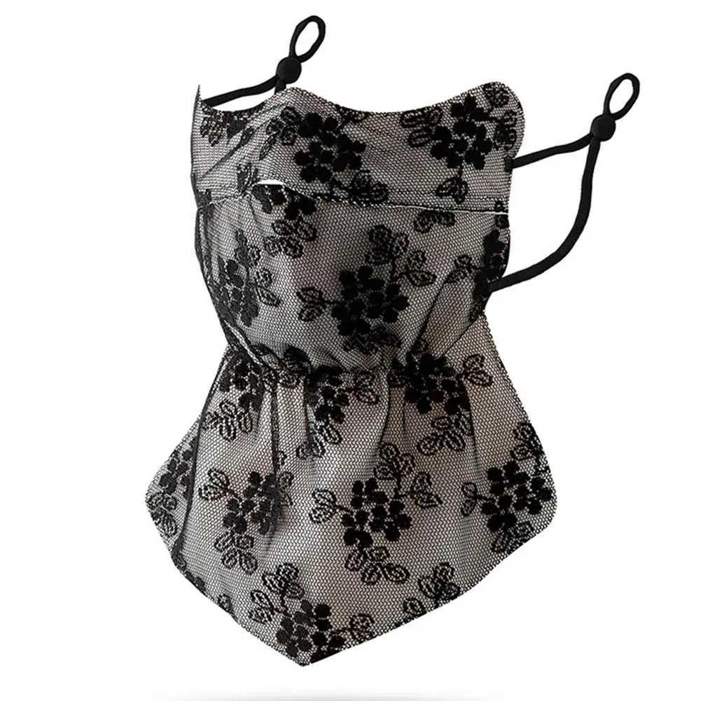 Quick Drying Silk Mask Flower Pattern Ear Hanging Sunscreen Mask UV Protection Neck Wrap Bandana Scarf Sun Blocking Mask Z250725