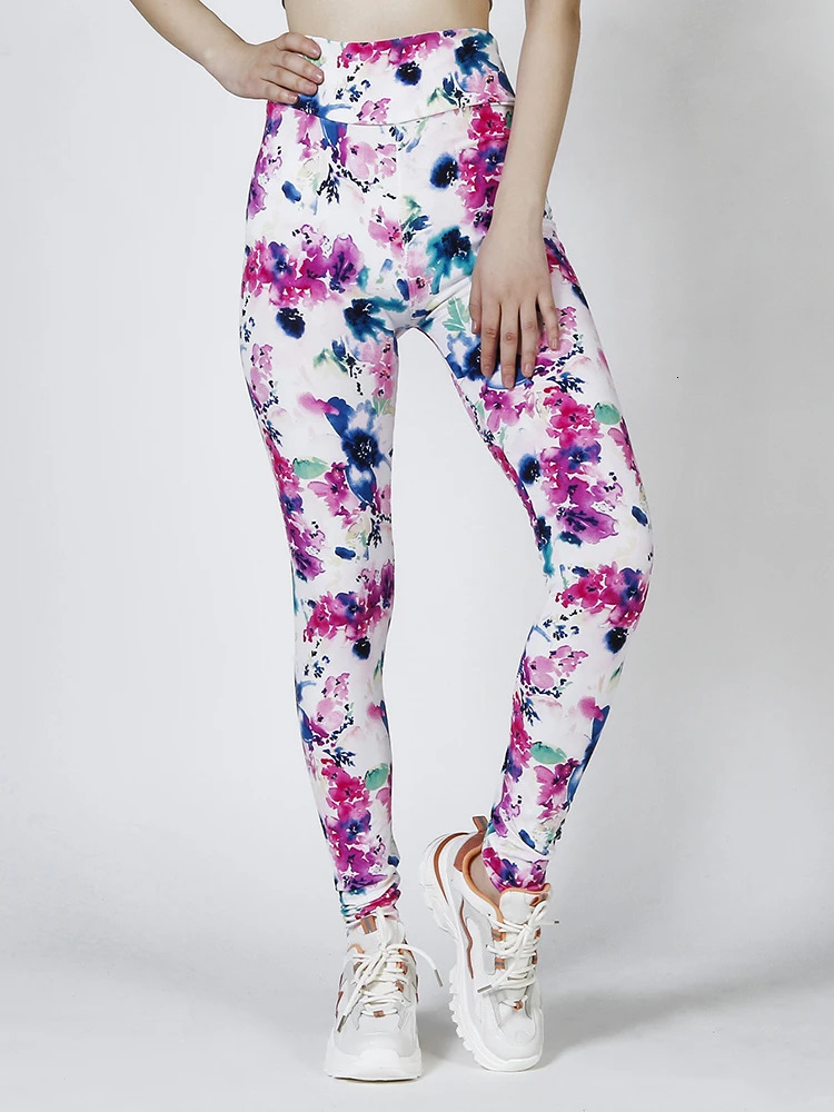 CUHAKCI High Wasit Tight White Pink Floral Printing Women Leggings Soft Casual Clothes Push Up Sports Yoga Fitness Pencil Pants 250725